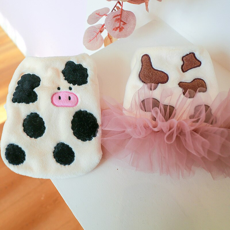 Ρούχα για κατοικίδια Ρούχα για κουτάβι γάτα Φθινοπωρινό Χειμώνα Χοντρό Γάλα Αγελάδας Εκτύπωση Ζευγάρι Βαμβακερό Φόρεμα Γιλέκο Lovers XS XL Chihuahua Pugs