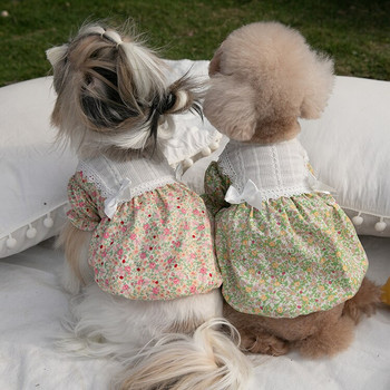 Άνοιξη και καλοκαίρι Νέο φόρεμα σκύλου Φούστα κολοκύθας με καπέλο Pet Flower Print Φόρεμα για σκύλους γάτας Ρούχα για γάτες Teddy Chihuahua