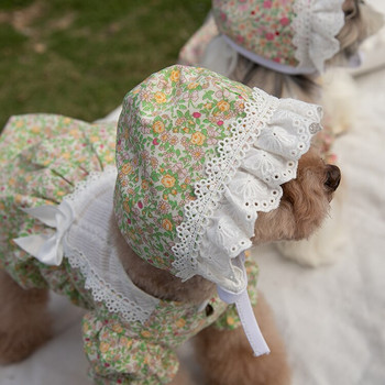 Άνοιξη και καλοκαίρι Νέο φόρεμα σκύλου Φούστα κολοκύθας με καπέλο Pet Flower Print Φόρεμα για σκύλους γάτας Ρούχα για γάτες Teddy Chihuahua