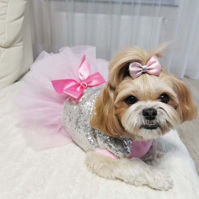 Rochie strălucitoare de vară pentru câini de talie mică Rochii de nuntă prințesă pentru câini Fusta tutu Haine pentru animale de companie pentru Chihuahua Yorkshire Costume de cățeluș