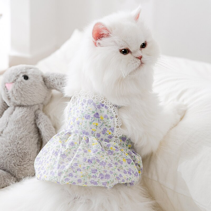 Fuste florale de vară pentru câini Haine subțiri de prințesă pentru animale de companie Rochii la modă pentru cățeluși mai răcoroase decât hainele ursului Haine pentru câini cu margine din dantelă