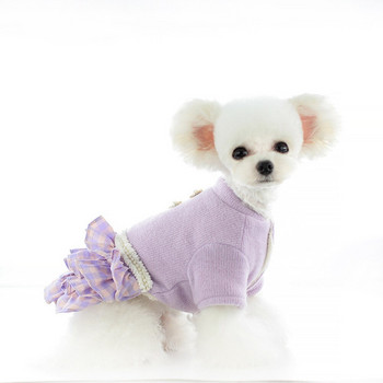 Ρούχα για κατοικίδια Χειμερινό φθινόπωρο φόρεμα πριγκίπισσας Μικρό σκυλί Ζεστό πουλόβερ Γάτα Μάλλινη φούστα για κουτάβι Γλυκό χοντρό παλτό μπουλντόγκ Γιορκσάιρ