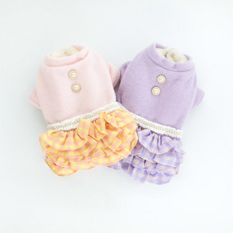 Lemmiklooma riided Talvine Sügis Printsessi Kleit Väike Koer Soe Kampsun Kass Mood Villane Seelik Kutsikas Armas Paks Kasukas Bulldog Yorkshire