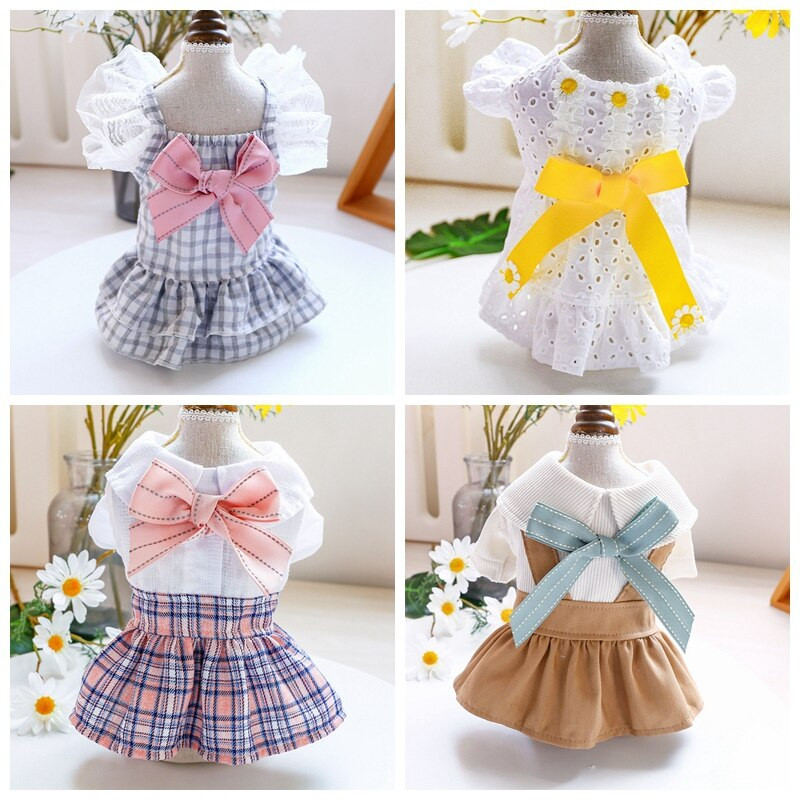 Školská uniforma, mašle, maškarný kostým pre psa, svetlé, roztomilé dievča, domáce zviera, šteniatko, malé zviera, čivava, letné mačacie oblečenie, košeľa s kockovanou sukňou
