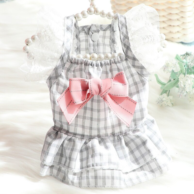 Školská uniforma, mašle, maškarný kostým pre psa, svetlé, roztomilé dievča, domáce zviera, šteniatko, malé zviera, čivava, letné mačacie oblečenie, košeľa s kockovanou sukňou