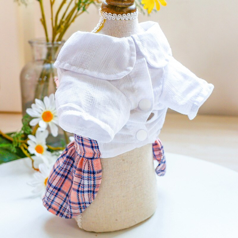 Školská uniforma, mašle, maškarný kostým pre psa, svetlé, roztomilé dievča, domáce zviera, šteniatko, malé zviera, čivava, letné mačacie oblečenie, košeľa s kockovanou sukňou