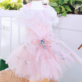 Lemmiklooma koera roosa printsessi kleidid mood käsitsi valmistatud pärlpitsist kaelaga tikitud vibukleit väikesele keskmisele koerale kutsika riided puudel