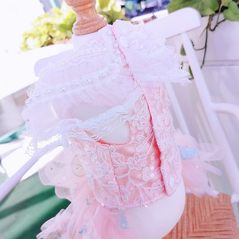 Lemmiklooma koera roosa printsessi kleidid mood käsitsi valmistatud pärlpitsist kaelaga tikitud vibukleit väikesele keskmisele koerale kutsika riided puudel