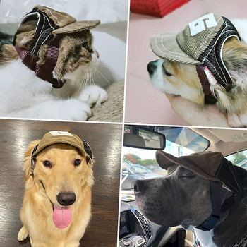 Шапка за кучета Слънцезащитна шапка за кучета Бейзболна шапка Спортна шапка на открито с отвори за уши Регулируема шапка за домашни любимци за малки и средни кучета Големи кучета