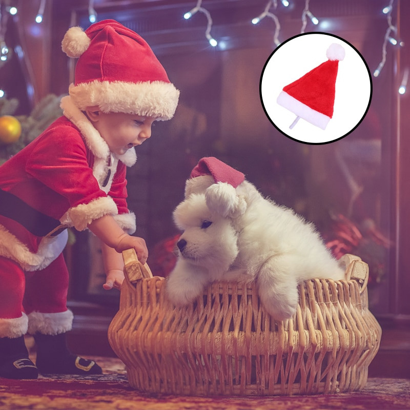 Kalėdų naminis šuo, katė Kalėdų Senelio kepurė Mažas šuniukas Kalėdų šventinių kostiumų papuošalai Cosplay rekvizitai Kepurės Kalėdų vakarėlio reikmenys naminiams gyvūnėliams