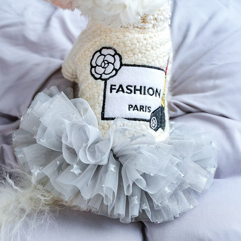 PETCIRCLE Oblečenie pre psov, rúž, sivé priadze, vlnené šaty, vhodné pre malého psa, šteniatko, mačku, všetky ročné obdobia, roztomilý kostým pre domáce zvieratá, oblečenie pre domáce zvieratá, sukňa