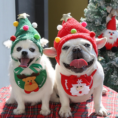 2022 Christmas Dog Hat Bandana Santa Bibs Scarf Winter Cute Cosplay Costume Outfit For Chihuahua York Pet Articles Accessories