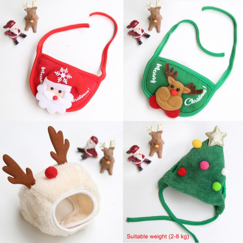 2022 m. Kalėdų šuns kepurė Bandana Kalėdų Senelio Seilinukai Šalikas Žieminis mielas Cosplay kostiumas Čihuahua Jorko naminiams gyvūnėliams Priedai