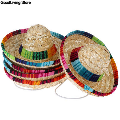 1pcs Mini Pet Dogs Straw Hat Sombrero Cat Sun Hat Beach Party Straw Hats Dogs Hawaii Style Hat For Dogs Funny Acc