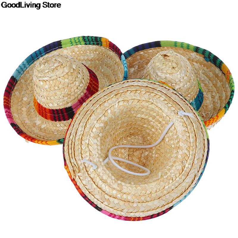 1vnt Mini naminių šunų šiaudinė kepurė Sombrero Cat Kepurė nuo saulės paplūdimio vakarėliui šiaudinės kepurės šunys Havajų stiliaus kepurė šunims Juokinga Acc