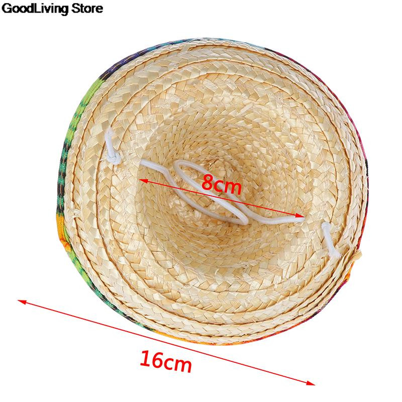 1vnt Mini naminių šunų šiaudinė kepurė Sombrero Cat Kepurė nuo saulės paplūdimio vakarėliui šiaudinės kepurės šunys Havajų stiliaus kepurė šunims Juokinga Acc