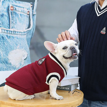 Пуловер за домашни кучета в колежански стил Зимни топли дрехи за кучета за малки средни кучета Кученце Котка Жилетка Чихуахуа Френски булдог Йорки Палто