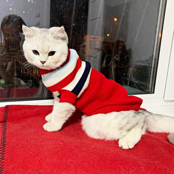 Ζεστά ρούχα για γάτες Χειμερινά Χριστούγεννα Γάτες Πουλόβερ Κινούμενα σχέδια εκτύπωσης Ρούχα κατοικίδιων ζώων Πλεκτό παλτό κοστουμιών για κουτάβια Μικρά κατοικίδια Ρούχα