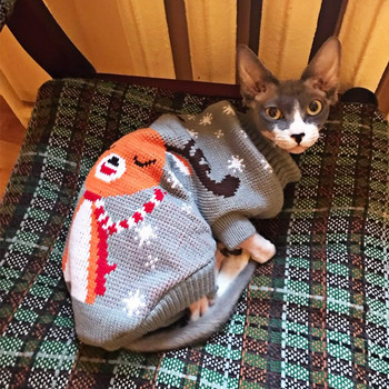 Ζεστά ρούχα για γάτες Χειμερινά Χριστούγεννα Γάτες Πουλόβερ Κινούμενα σχέδια εκτύπωσης Ρούχα κατοικίδιων ζώων Πλεκτό παλτό κοστουμιών για κουτάβια Μικρά κατοικίδια Ρούχα