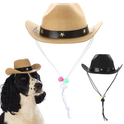 Αστείο καλοκαιρινό καπέλο για σκύλους κατοικίδιων ζώων Καπέλα καουμπόη για σκύλους Κασκόλ για σκύλους Καπέλα εξωτερικού χώρου Καπέλα για σκύλους γάτες Ρυθμιζόμενα καλύμματα κεφαλής Φωτογραφία φόρεμα για κατοικίδια