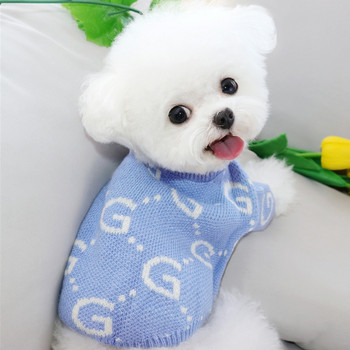 Пуловер със синьо куче Creative Letter Puppy Knit Pulover Домашни любимци Есенно/зимно облекло Теди Топъл пуловер Бишон Меки домашни дрехи