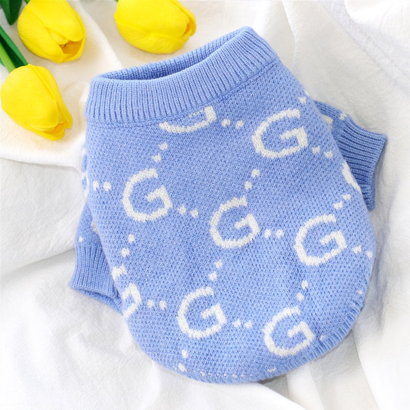 Pulover pentru câini albastru, scrisoare creativă, tricot pentru cățeluș, pentru animale de companie, îmbrăcăminte de toamnă/iarnă, pulover cald, bichon, haine moi pentru acasă