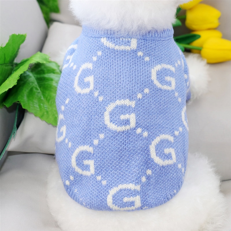 Pulover pentru câini albastru, scrisoare creativă, tricot pentru cățeluș, pentru animale de companie, îmbrăcăminte de toamnă/iarnă, pulover cald, bichon, haine moi pentru acasă