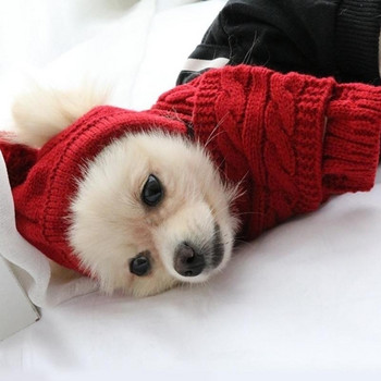 Коледно облекло за куче Кученце Теди облекло Плетено облекло Шапка за куче Зимна топла плетена шапка на райета + шал яка