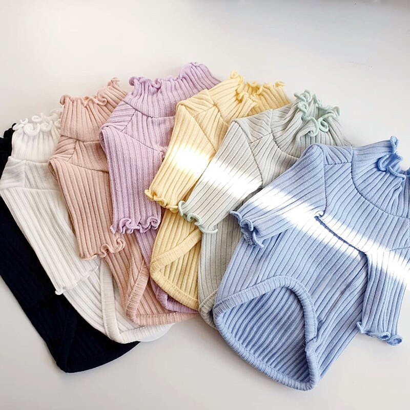 Tričko s plyšovým uzáverom pre domáce zvieratá, teplý sveter pre šteniatka, jednofarebné oblečenie, pletené svetre pre domáce zvieratá, oblečenie pre psov