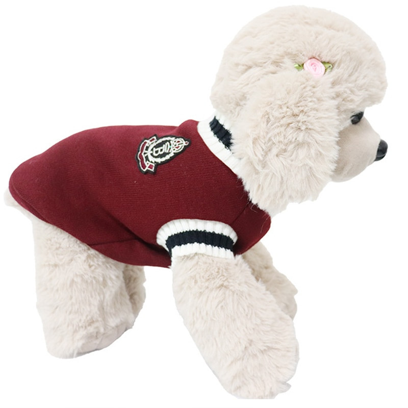 Pulover pentru câini, pisici, stil preppy, cu decolteu în V, vestă cu dungi, cățeluș, haine calde de iarnă, pentru câini, pisici XS-5XL