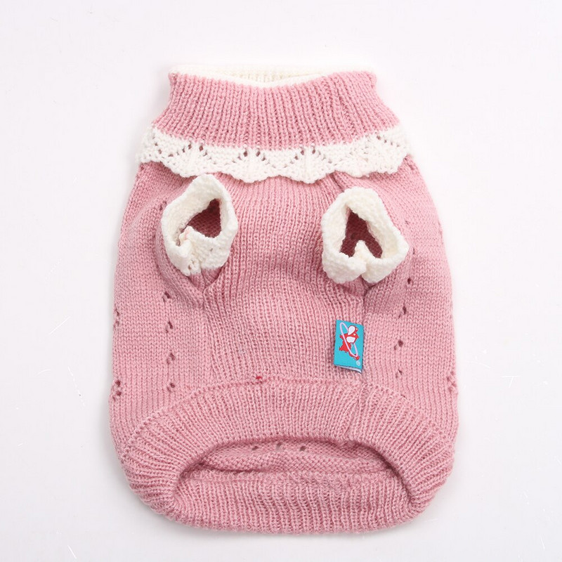 Câine, pisică, pulover tricotat, pulover pentru câine, design cu goluri și flori, pentru cățeluș, haine calde de iarnă, îmbrăcăminte