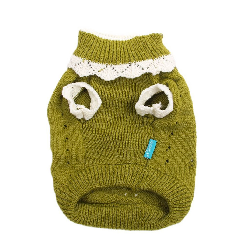 Câine, pisică, pulover tricotat, pulover pentru câine, design cu goluri și flori, pentru cățeluș, haine calde de iarnă, îmbrăcăminte