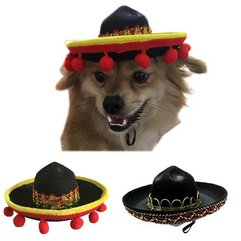 Mini Pet Dog Sun Hat Beach Party Straw Hat Dog Мексикански стил Шапка за кучета и котки Забавна сламена шапка сомбреро Аксесоари Рожден ден