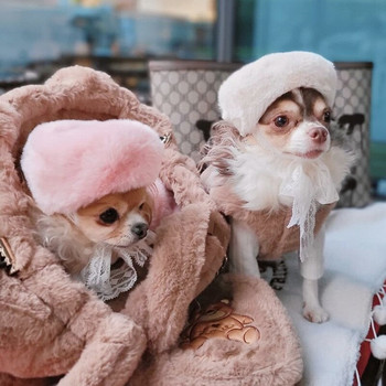 Ins Dog Плюшена шапка Pet Dog Warm Hat Maltese Cat Hat Baret Pet Supplies Headwear Кучешка каска Party Hat Cap with Dogs Dog Birthday