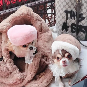 Ins Dog βελούδινο καπέλο κατοικίδιο σκύλο ζεστό καπέλο μαλτέζικης γάτας Μπερέ προμήθειες για κατοικίδια Κάλυμμα κράνος σκύλου Καπέλο για πάρτι με σκύλους Γενέθλια