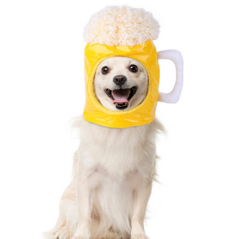 Dog Cat Cute Novelty Καπέλο κεφαλής με κούπα μπύρας Funny Beer Champagne κοστούμι Καπέλο Μαλακό κάλυμμα κεφαλής PU Υλικό για Χριστουγεννιάτικο πάρτι γενεθλίων