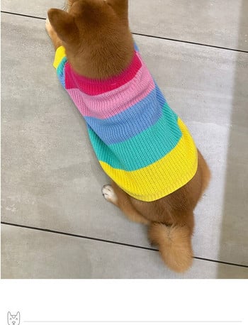 Puppy Rainbow Pulover Плетен пуловер за котки за домашни любимци Топъл суичър за кучета Зимно облекло за кучета Коте Пуловер за кученца