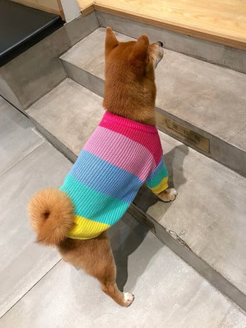 Πλεκτό πουλόβερ Puppy Rainbow Πλεκτό Πουλόβερ κατοικίδιων για γάτα Ζεστό φούτερ για σκύλους Χειμερινά ρούχα για σκύλους Πουλόβερ για κουτάβια