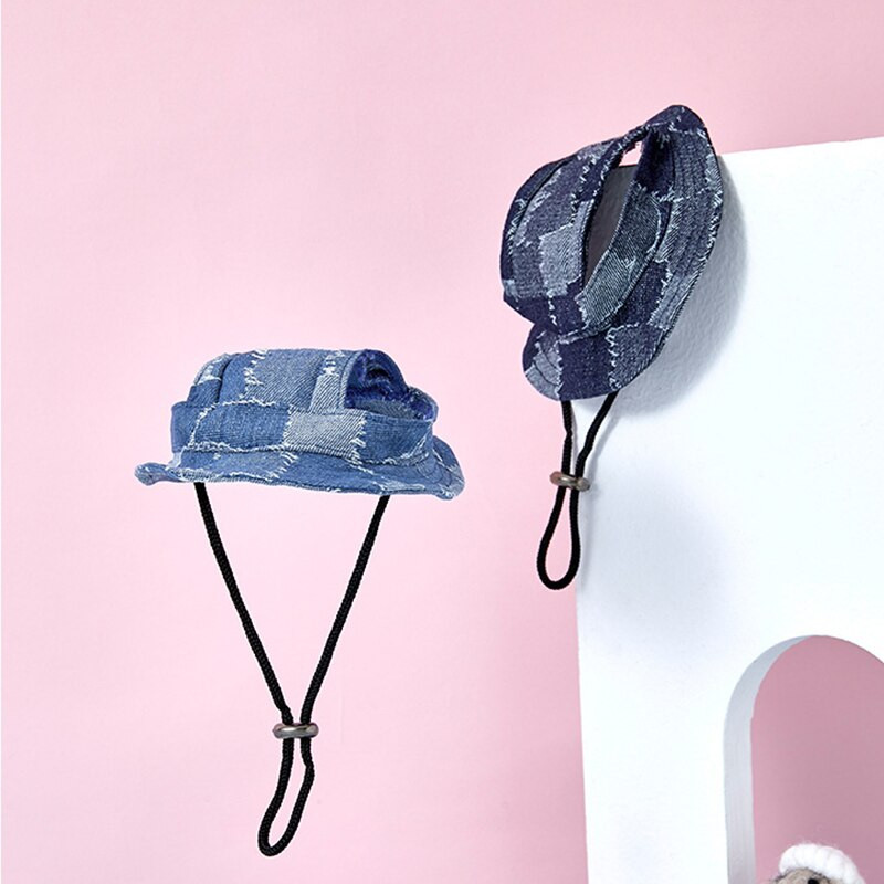 Pălărie pentru câine cu umbră de vară, denim, pentru animale de companie, cu găleți pentru urechi, șapcă pentru câine cu bor rotund, în aer liber, șapcă pentru pisici, accesorii pentru animale de companie