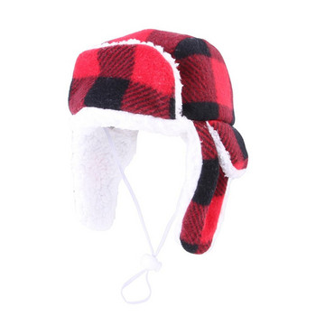 Лента за глава за малки кучета Декоративни аксесоари Зимна плюшена котешка карирана шапка Топла френска вълнена разходка на куче Външна ветроустойчива шапка