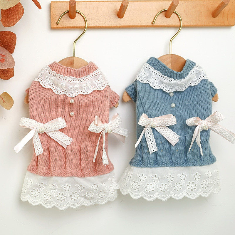 Klasický zimný sveter pre psov s kravatou, hrubé tkanie, teplé oblečenie pre domáce zvieratá s mačkou, krásny princeznovský novoročný kabát, vianočné oblečenie pre psov