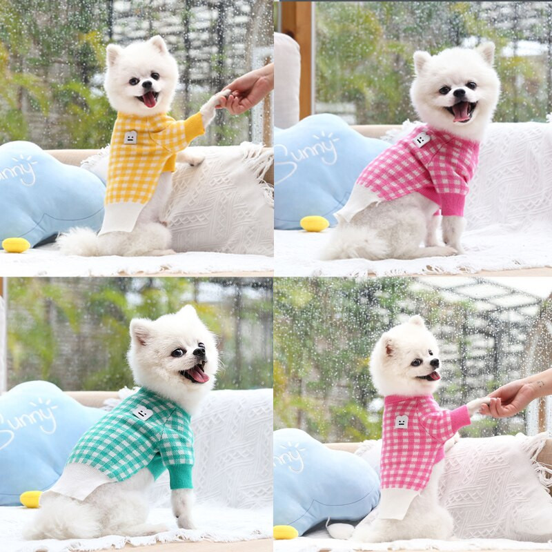 Talvine lemmikloomakoera ruuduline kampsun riided väikestele koertele Yorkie soe kutsika kostüüm Kevadriided lemmikloomad rõivad kudumine heegelmantel