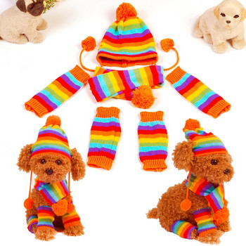 Pawstrip 3 Χρώματα Πλεκτό Σετ κασκόλ καπέλων σκύλου Μαλακό ζεστό πόδι για κουτάβι Ρούχα για χειμερινά ζεστά ρούχα για σκύλους για μικρά σκυλιά XS-L