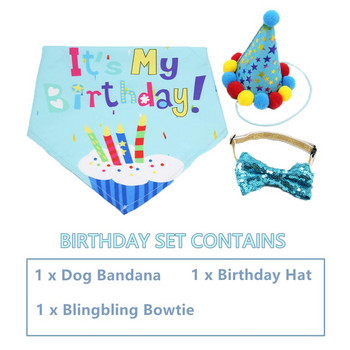 Шал бандана за рожден ден на куче и шапка за парти за рожден ден на куче, момиче, момче със сладко куче, яка с папийонка за малко средно куче, домашен любимец