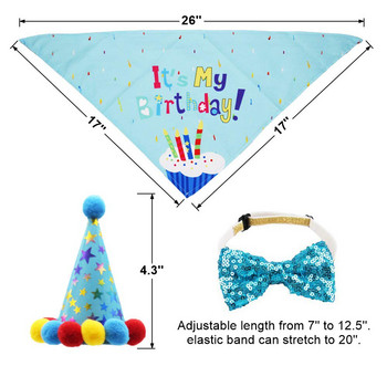 Шал бандана за рожден ден на куче и шапка за парти за рожден ден на куче, момиче, момче със сладко куче, яка с папийонка за малко средно куче, домашен любимец
