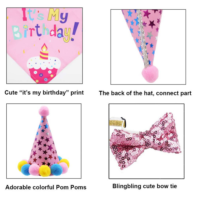Κασκόλ Μπαντάνα γενεθλίων σκύλου και καπέλο για πάρτι γενεθλίων για αγόρι με χαριτωμένο παπιγιόν για σκύλο για μικρό μεσαίο σκύλο