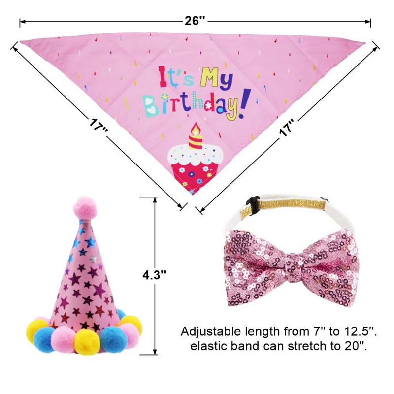 Κασκόλ Μπαντάνα γενεθλίων σκύλου και καπέλο για πάρτι γενεθλίων για αγόρι με χαριτωμένο παπιγιόν για σκύλο για μικρό μεσαίο σκύλο