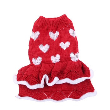 Куче Котка Пуловер Рокля Hearts Design Pet Puppy Jumper Есенни/зимни дрехи