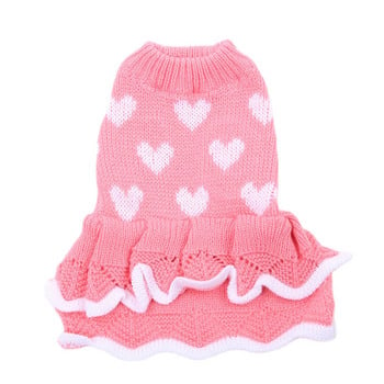 Куче Котка Пуловер Рокля Hearts Design Pet Puppy Jumper Есенни/зимни дрехи