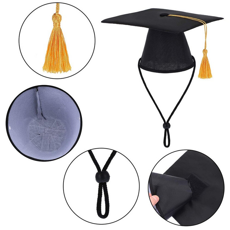 Čierne promócie pre domáce zvieratá, promócie pre psy a mačky, promócie so žltým strapcom na promócie, sviatočné párty, kostýmy pre domáce zvieratá, doplnky